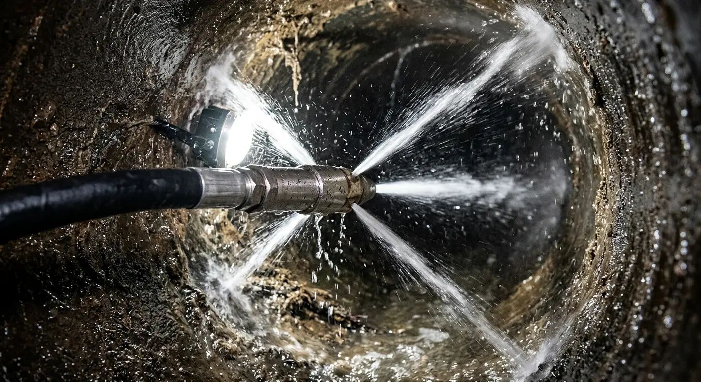 High-pressure hydro jetting nozzle cleaning sewer pipe for Sewer Line Relining in Midland